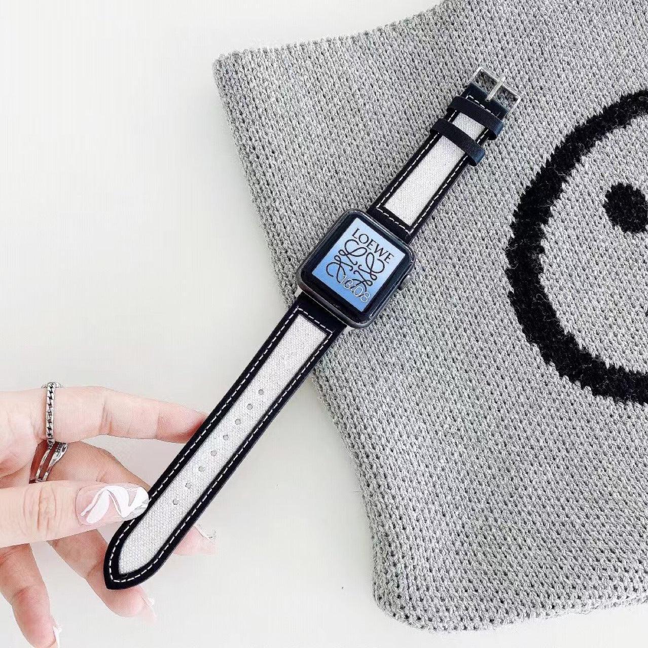 【5色】キャンバス 本革 アップルウォッチ バンド applewatch7 対応 apple watch バンド givgiv 38mm/40mm/41mm用 01ブラック