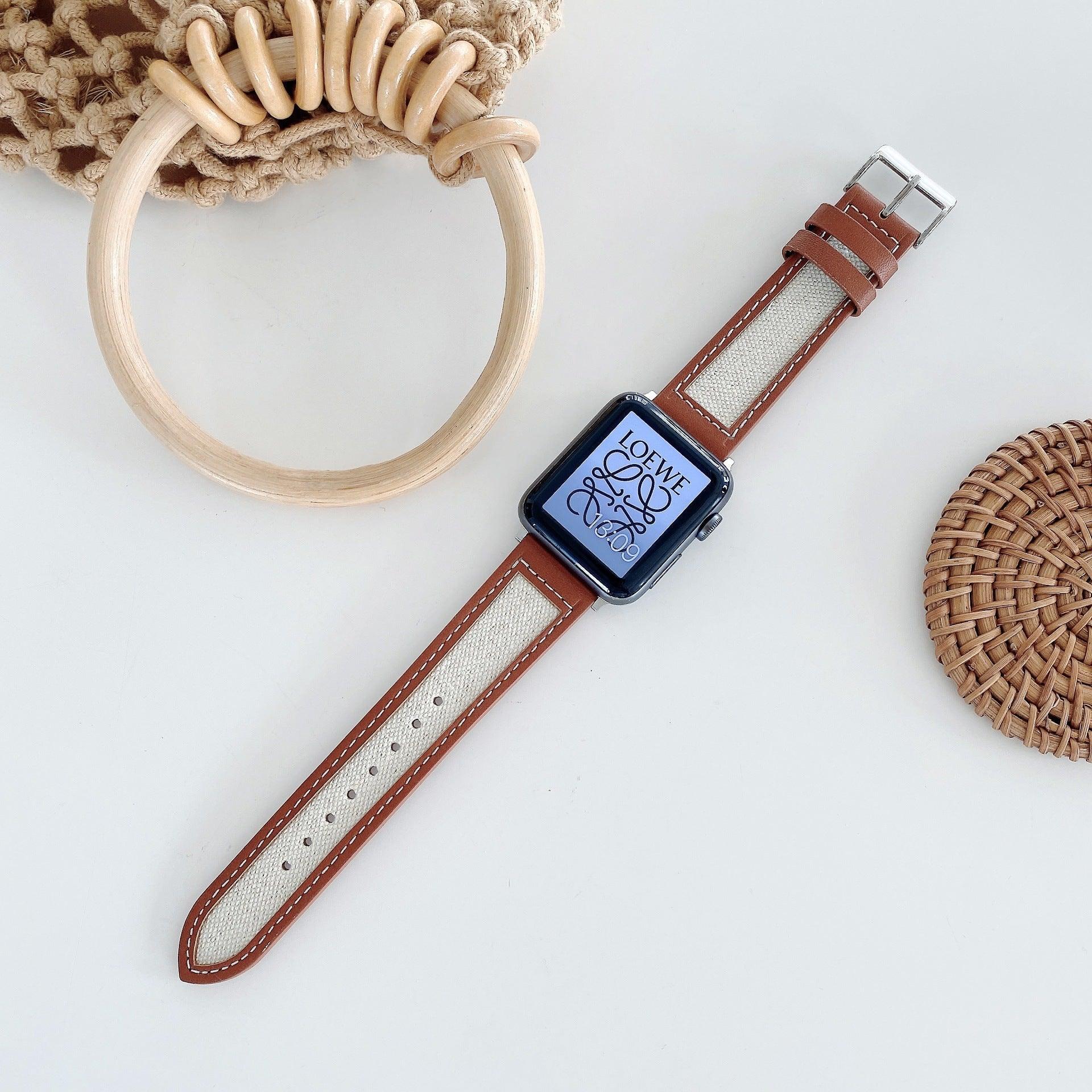 【5色】キャンバス 本革 アップルウォッチ バンド applewatch7 対応 apple watch バンド givgiv 38mm/40mm/41mm用 03レッドブラウン