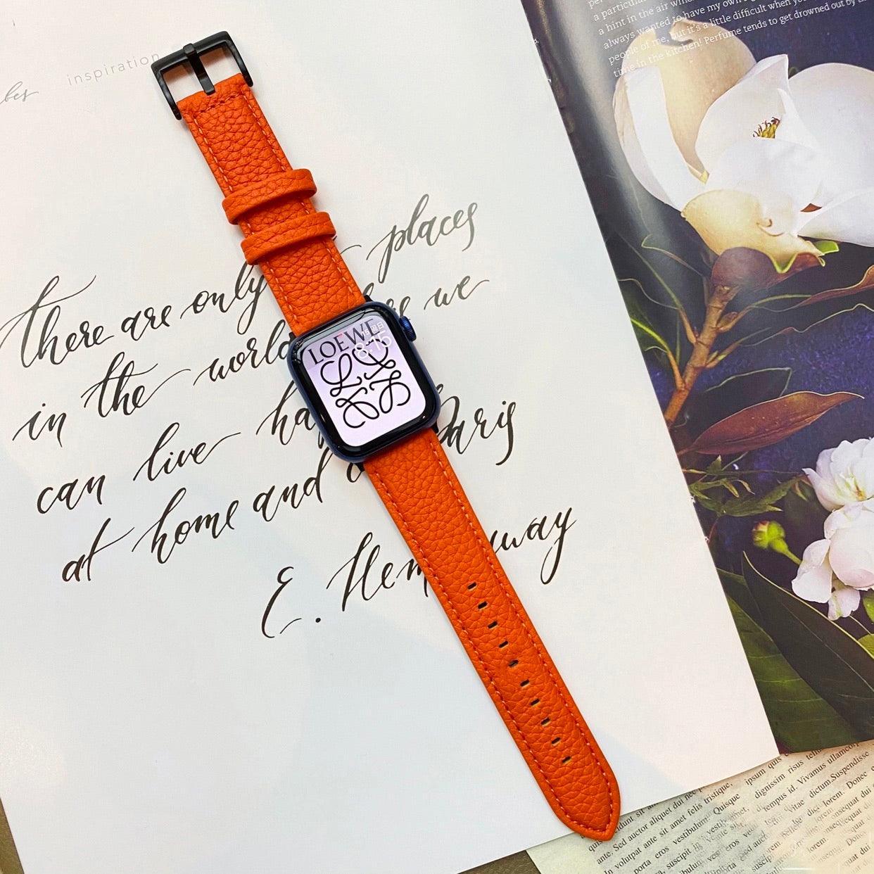 【5色】ライチグレイン 本革 バンド apple watch バンド givgiv 38mm/40mm/41mm用 Orange