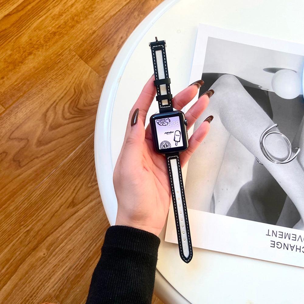 【5色】スリム キャンバス 本革 アップルウォッチ バンド apple watch バンド givgiv