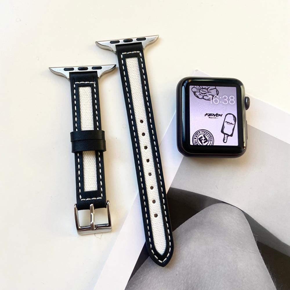 【5色】スリム キャンバス 本革 アップルウォッチ バンド apple watch バンド givgiv 38mm/40mm/41mm用 01ブラック