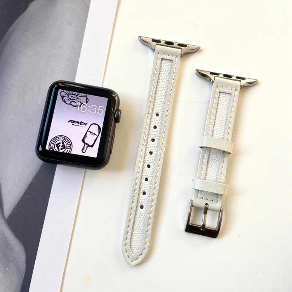【5色】スリム キャンバス 本革 アップルウォッチ バンド apple watch バンド givgiv 38mm/40mm/41mm用 02ホワイト