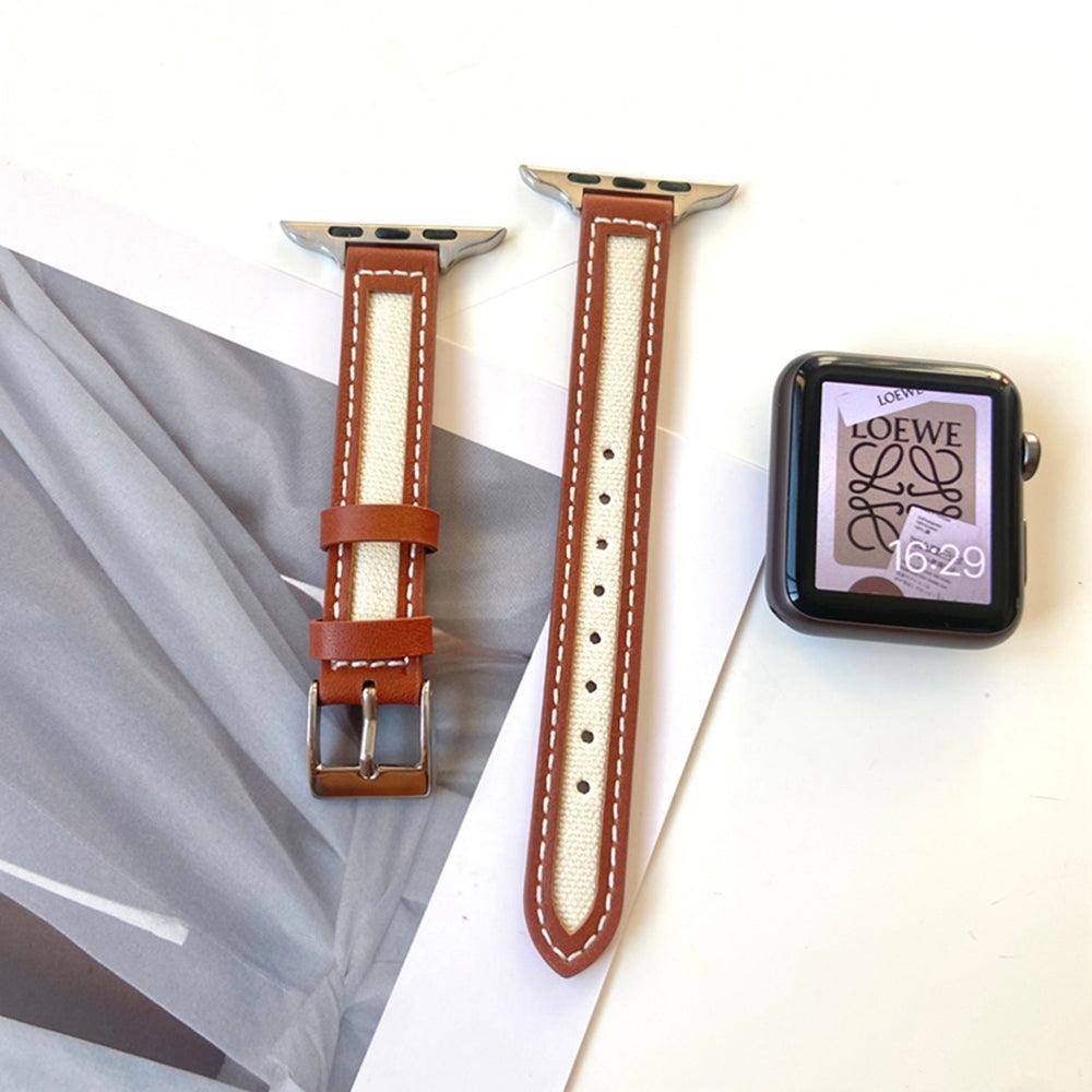 【5色】スリム キャンバス 本革 アップルウォッチ バンド apple watch バンド givgiv 38mm/40mm/41mm用 03レッドブラウン