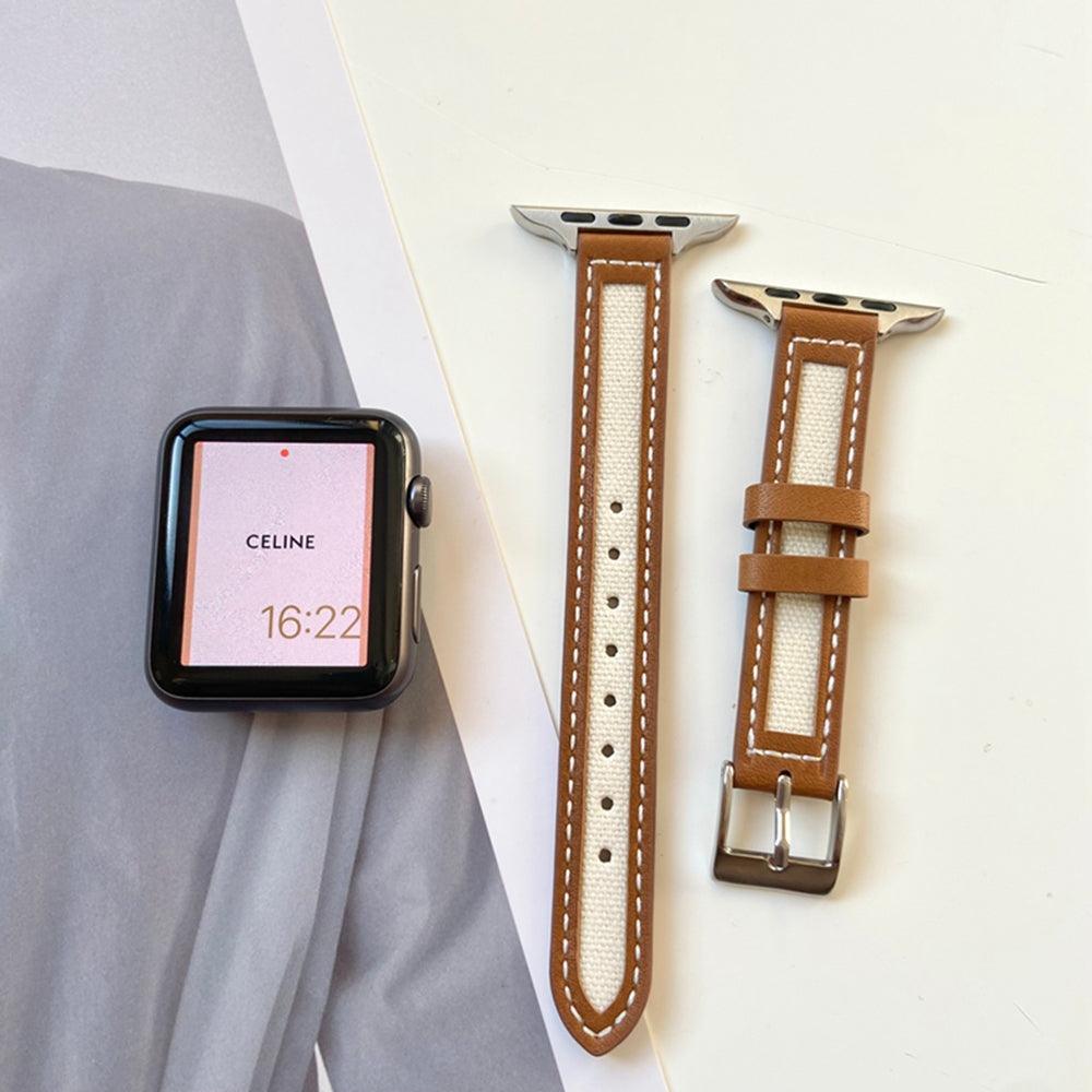 【5色】スリム キャンバス 本革 アップルウォッチ バンド apple watch バンド givgiv 38mm/40mm/41mm用 04ブラウン