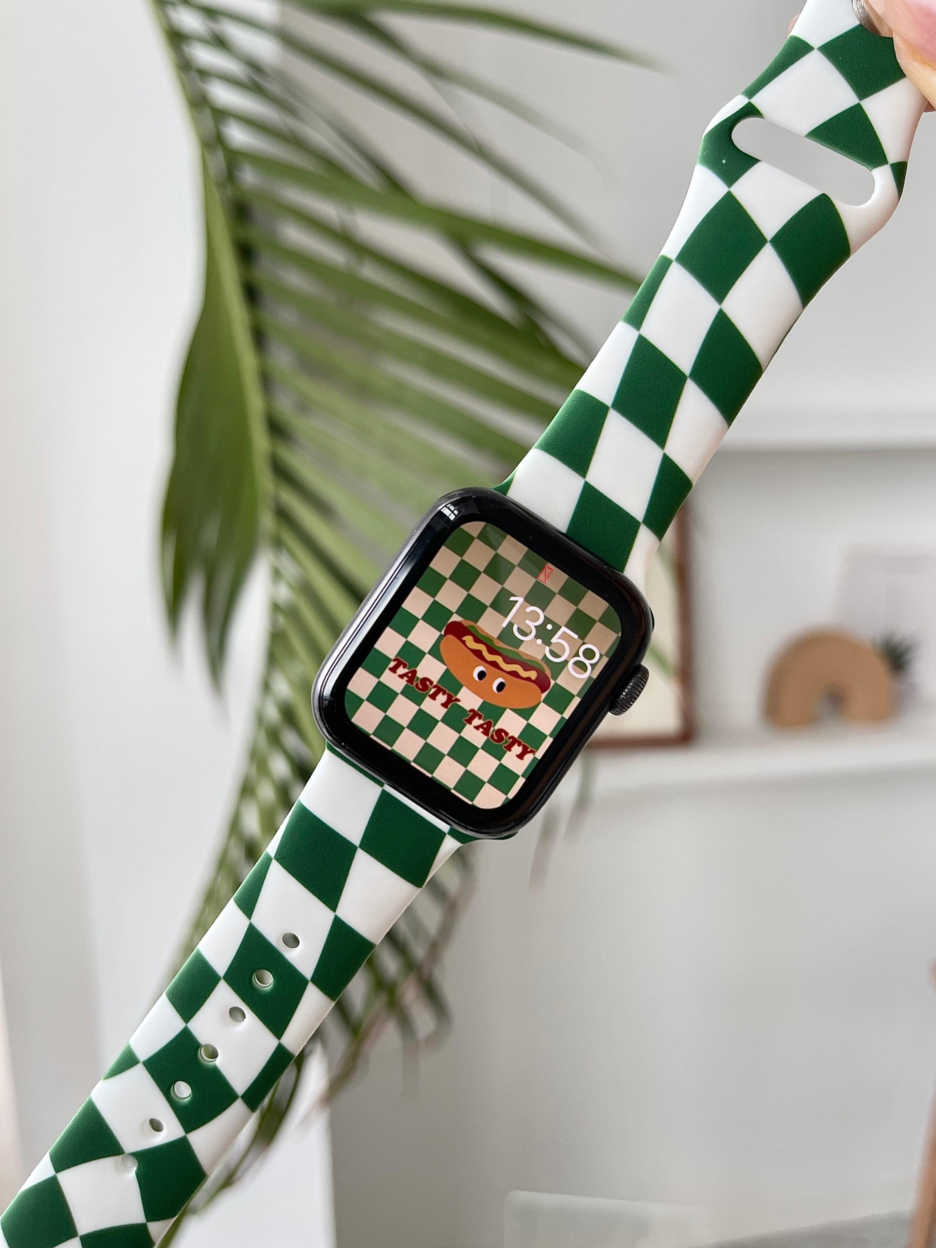 【6色】チェックグリッド シリコンバンド apple watch バンド givgiv 02緑グリッド(バンドのみ) 38mm/40mm/41mm用