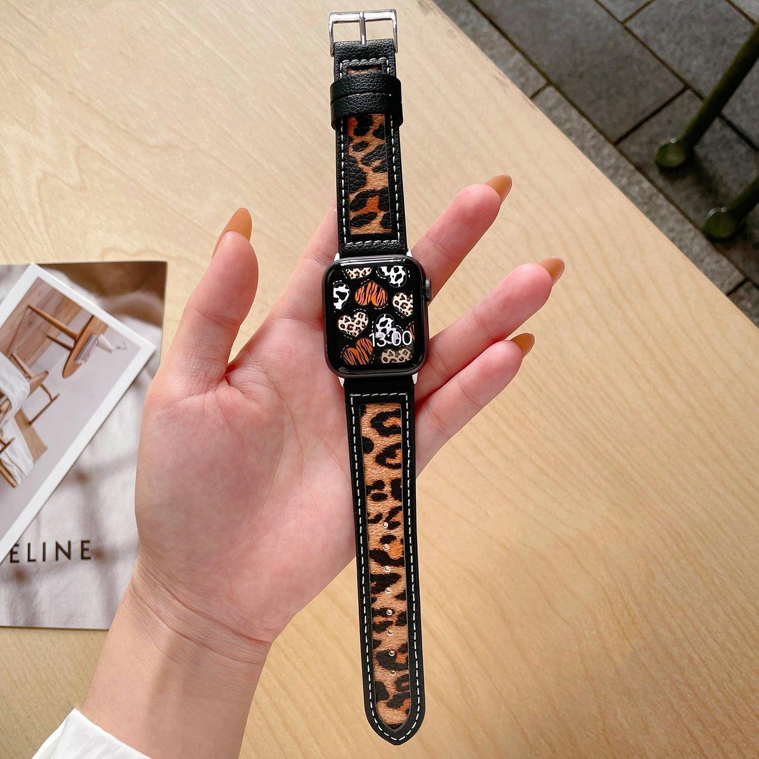 【6色】モーダン パターン 本革 アップルウォッチ バンド apple watch バンド givgiv 38mm/40mm/41mm用 01ヒョウ柄