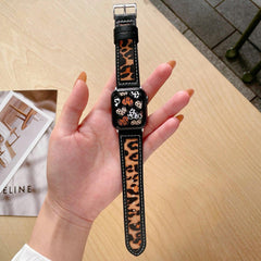 【6色】モーダン パターン 本革 アップルウォッチ バンド apple watch バンド givgiv 38mm/40mm/41mm用 01ヒョウ柄