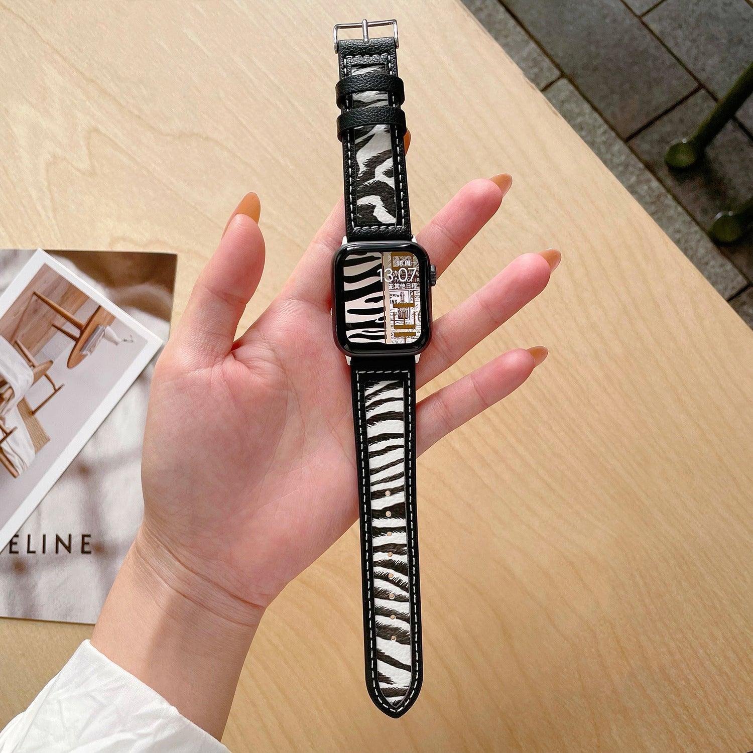 【6色】モーダン パターン 本革 アップルウォッチ バンド apple watch バンド givgiv 38mm/40mm/41mm用 03ゼブラ柄
