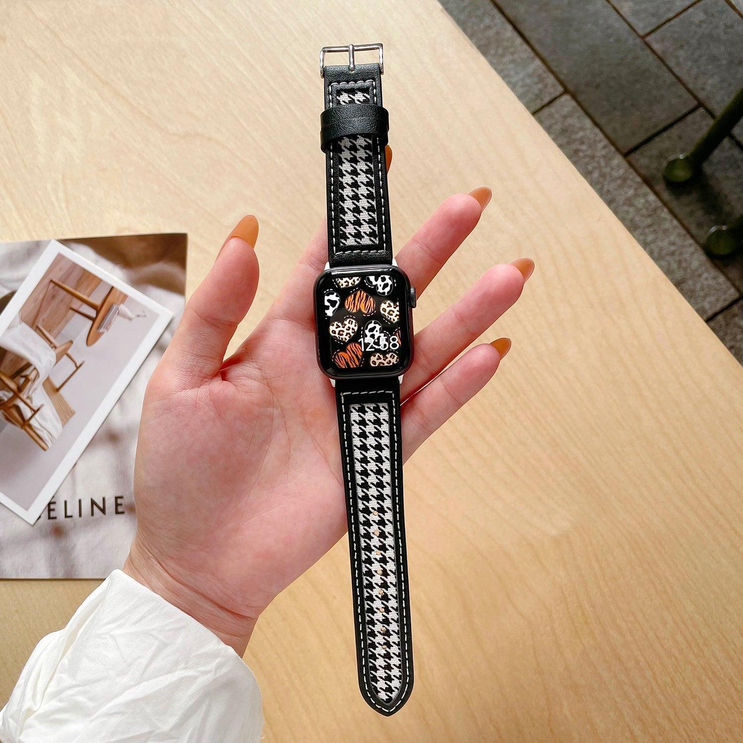 【6色】モーダン パターン 本革 アップルウォッチ バンド apple watch バンド givgiv 38mm/40mm/41mm用 04千鳥格子