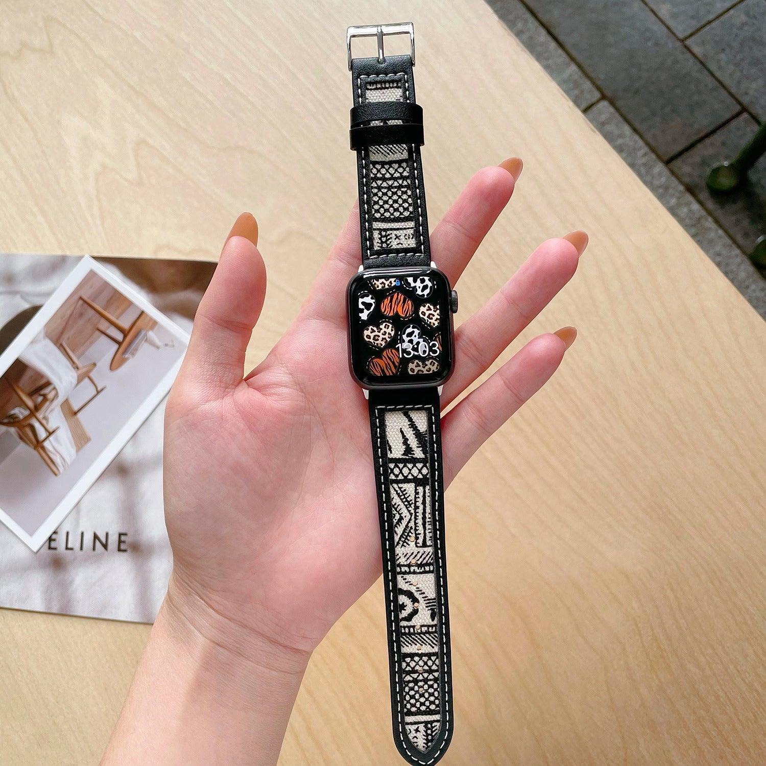 【6色】モーダン パターン 本革 アップルウォッチ バンド apple watch バンド givgiv 38mm/40mm/41mm用 06エスニックベージュ