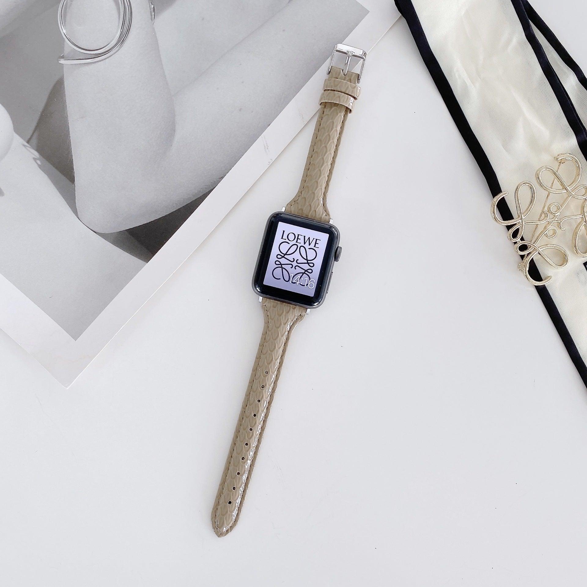 【7色】スリム 光沢 クロッコ型押、ヘビ型押し 本革 Applewatch バンド apple watch バンド givgiv 38mm/40mm/41mm用 03サンドベージュ(ベビ柄、ツヤ有)