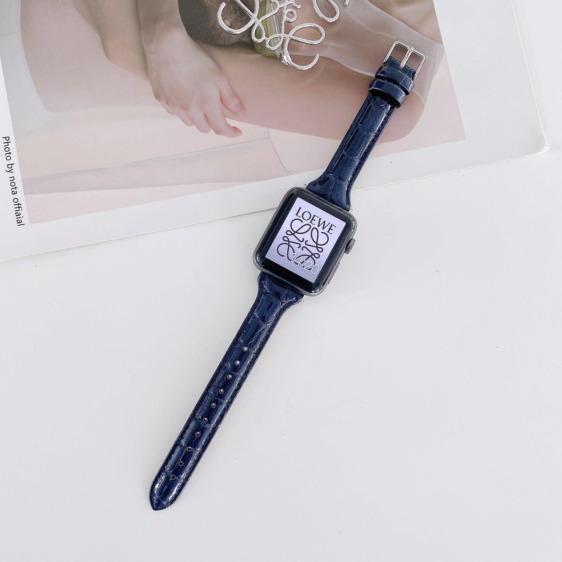 【7色】スリム 光沢 クロッコ型押、ヘビ型押し 本革 Applewatch バンド apple watch バンド givgiv 38mm/40mm/41mm用 07ネイビー(クロッコ柄、ツヤ有)