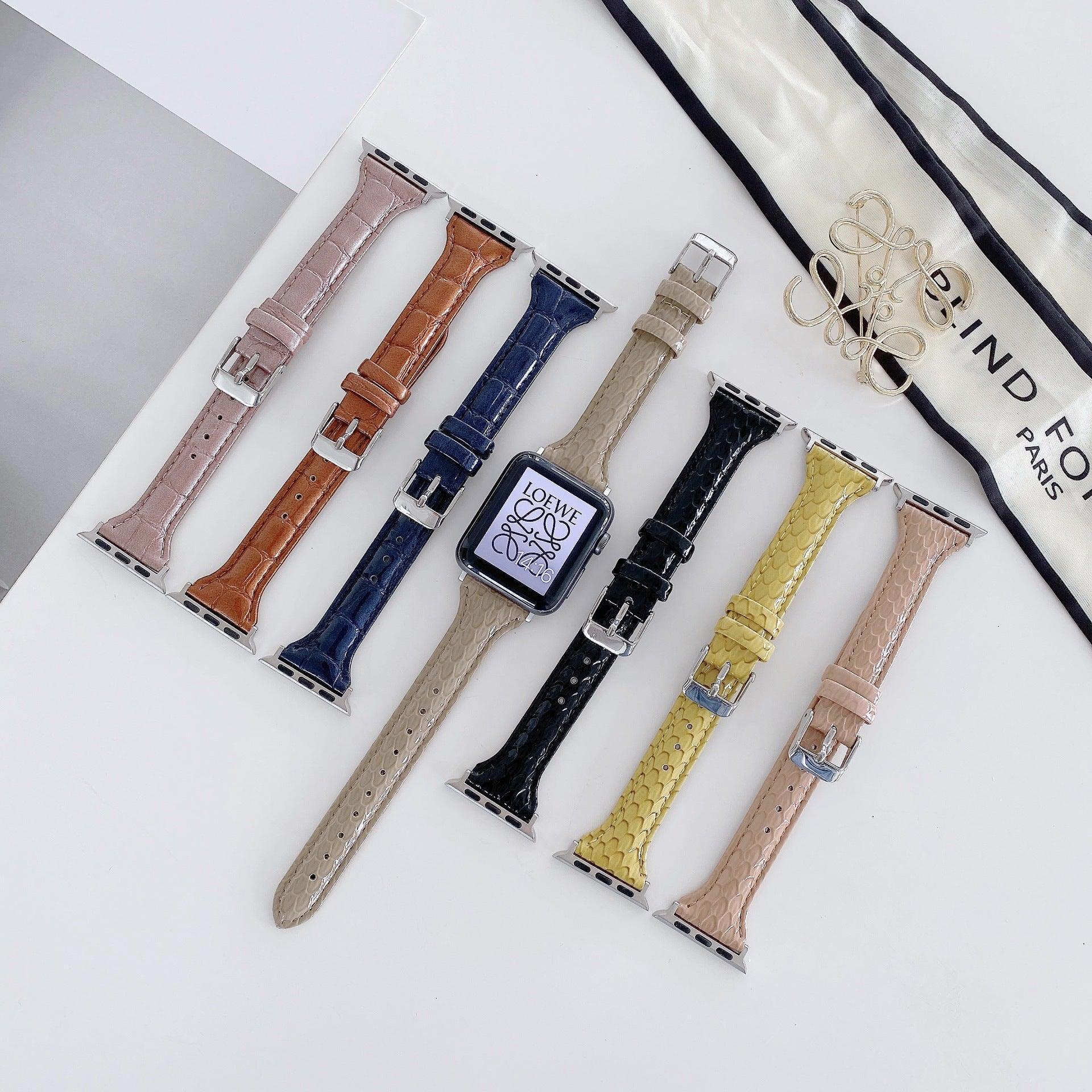 【7色】スリム 光沢 クロッコ型押、ヘビ型押し 本革 Applewatch バンド apple watch バンド givgiv
