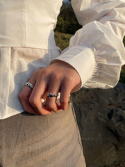 アイスクリスタル ブラック キュービック ウェーブリング ring oh-kim