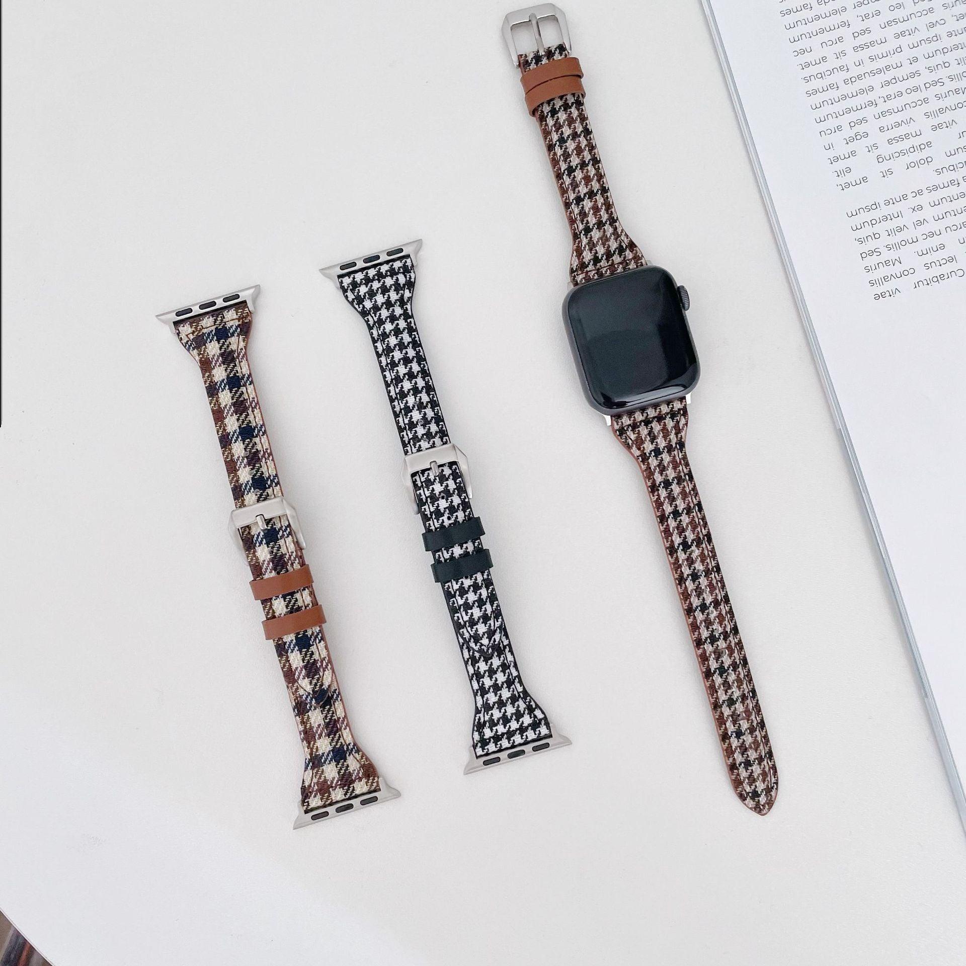 【バンド単品- 3色】ベーシック 千鳥格子柄 本革 アップルウォッチバンド apple watch バンド givgiv