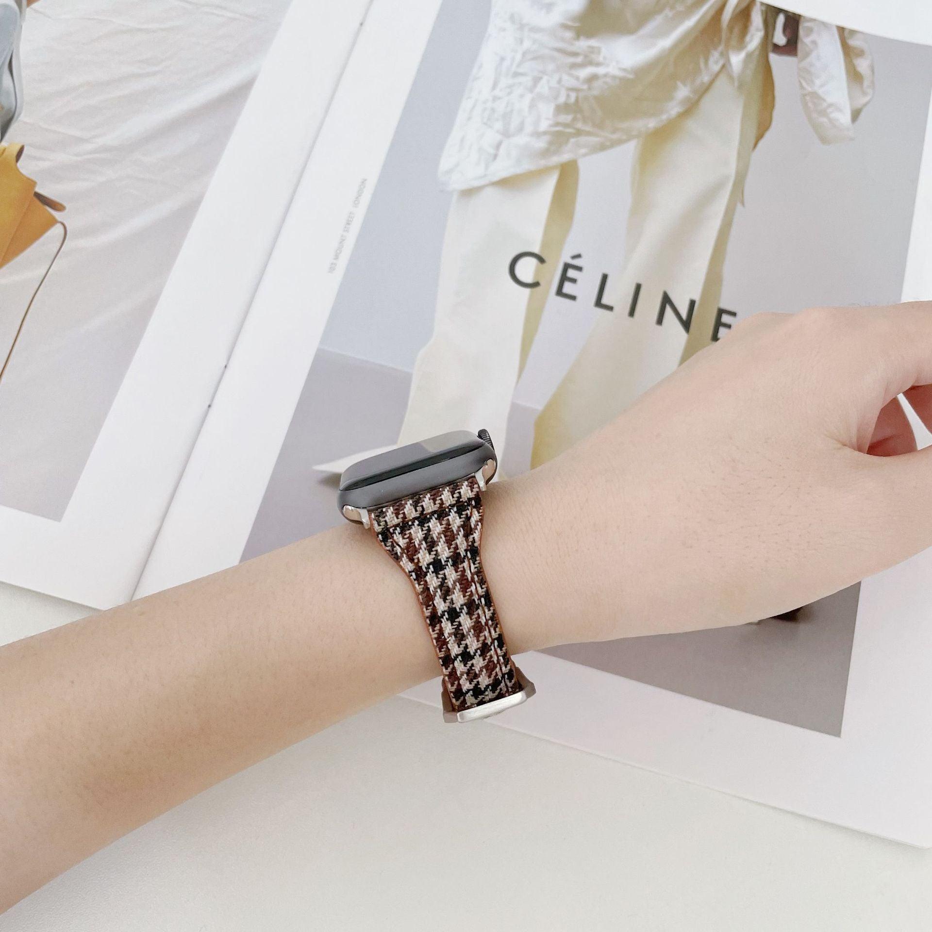 【バンド単品- 3色】ベーシック 千鳥格子柄 本革 アップルウォッチバンド apple watch バンド givgiv