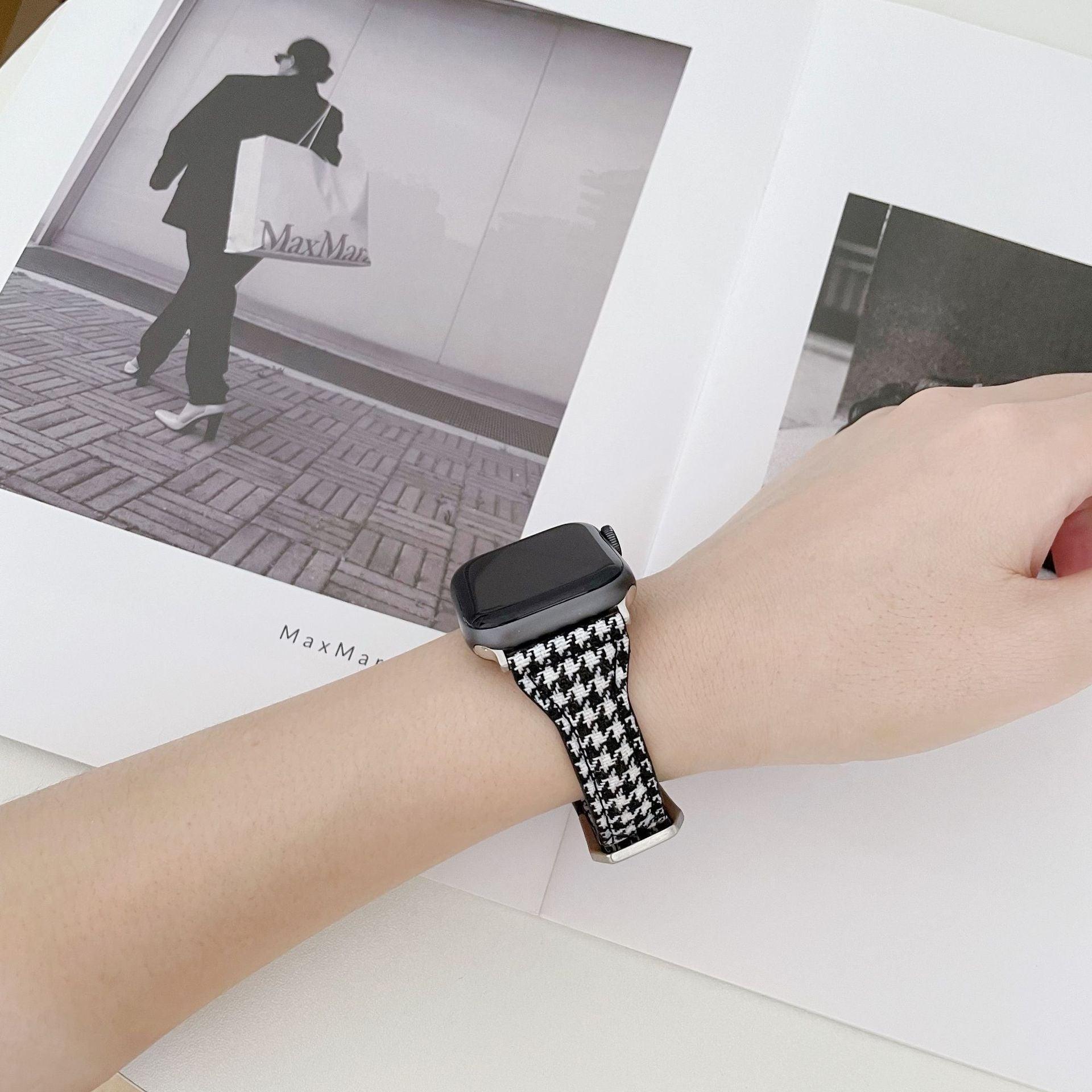 【バンド単品- 3色】ベーシック 千鳥格子柄 本革 アップルウォッチバンド apple watch バンド givgiv