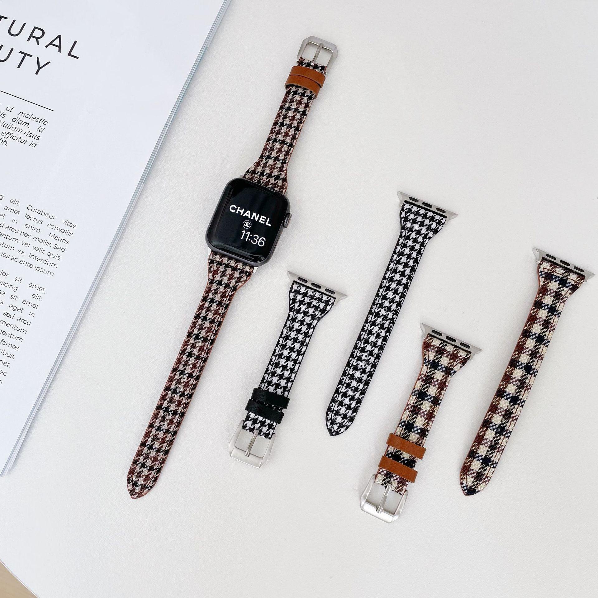 【バンド単品- 3色】ベーシック 千鳥格子柄 本革 アップルウォッチバンド apple watch バンド givgiv