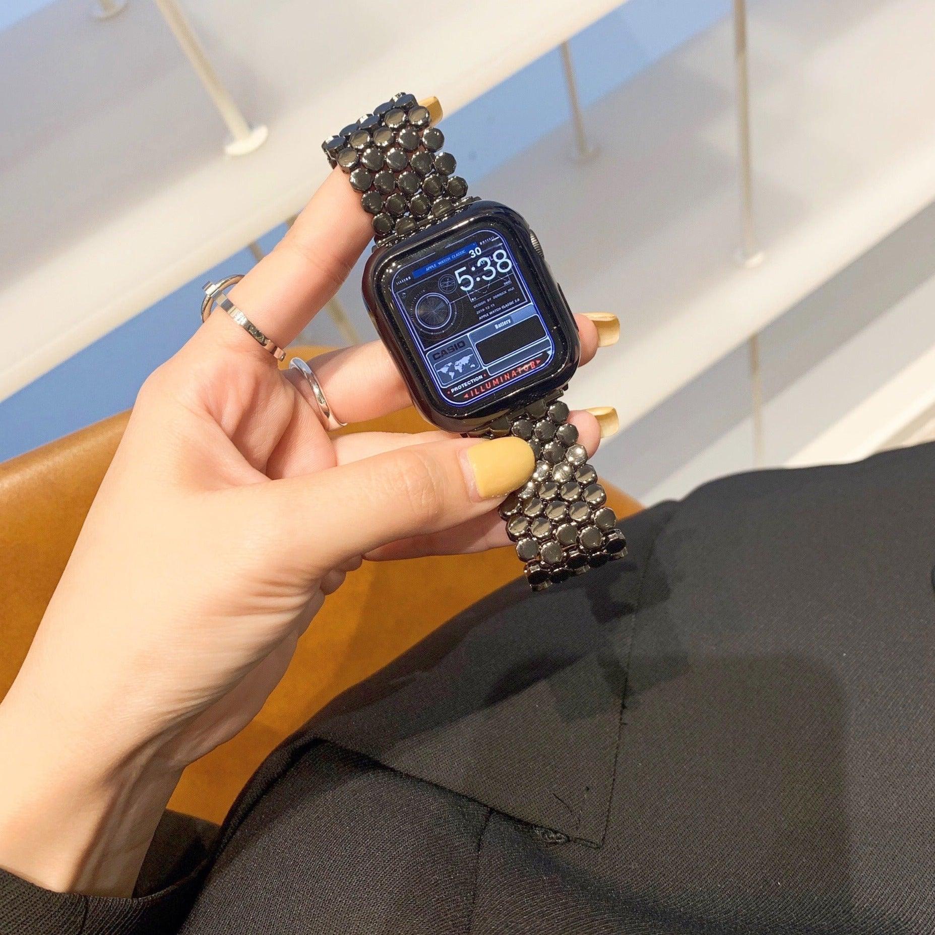 【バンド単品-4色】ハニカム メタル チェーンバンド applewatch# apple watch バンド givgiv 38mm/40mm/41mm用 02ブラック(バンド単品)