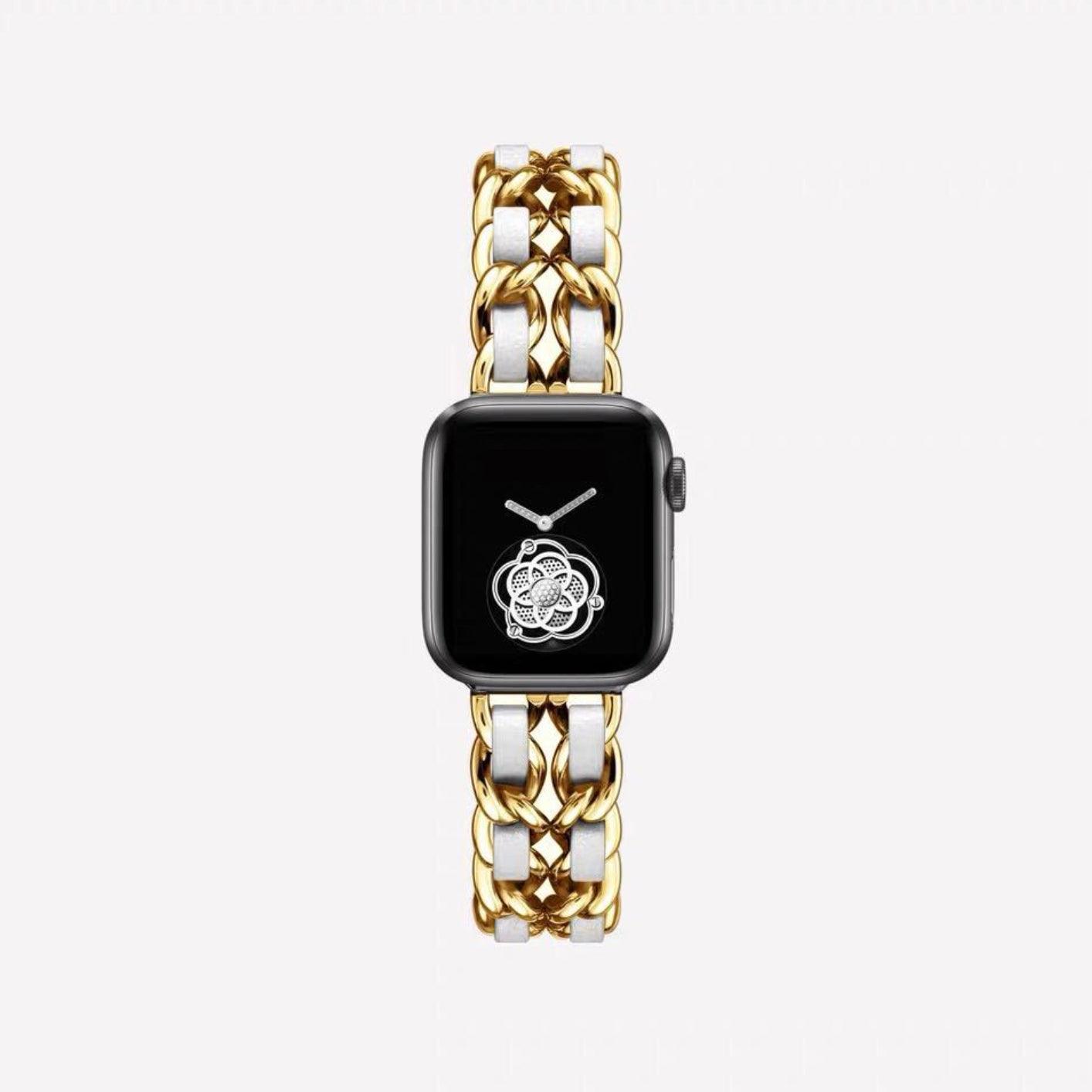 Apple Watch チェーンバンド ゴールド レザーブラック 40mm