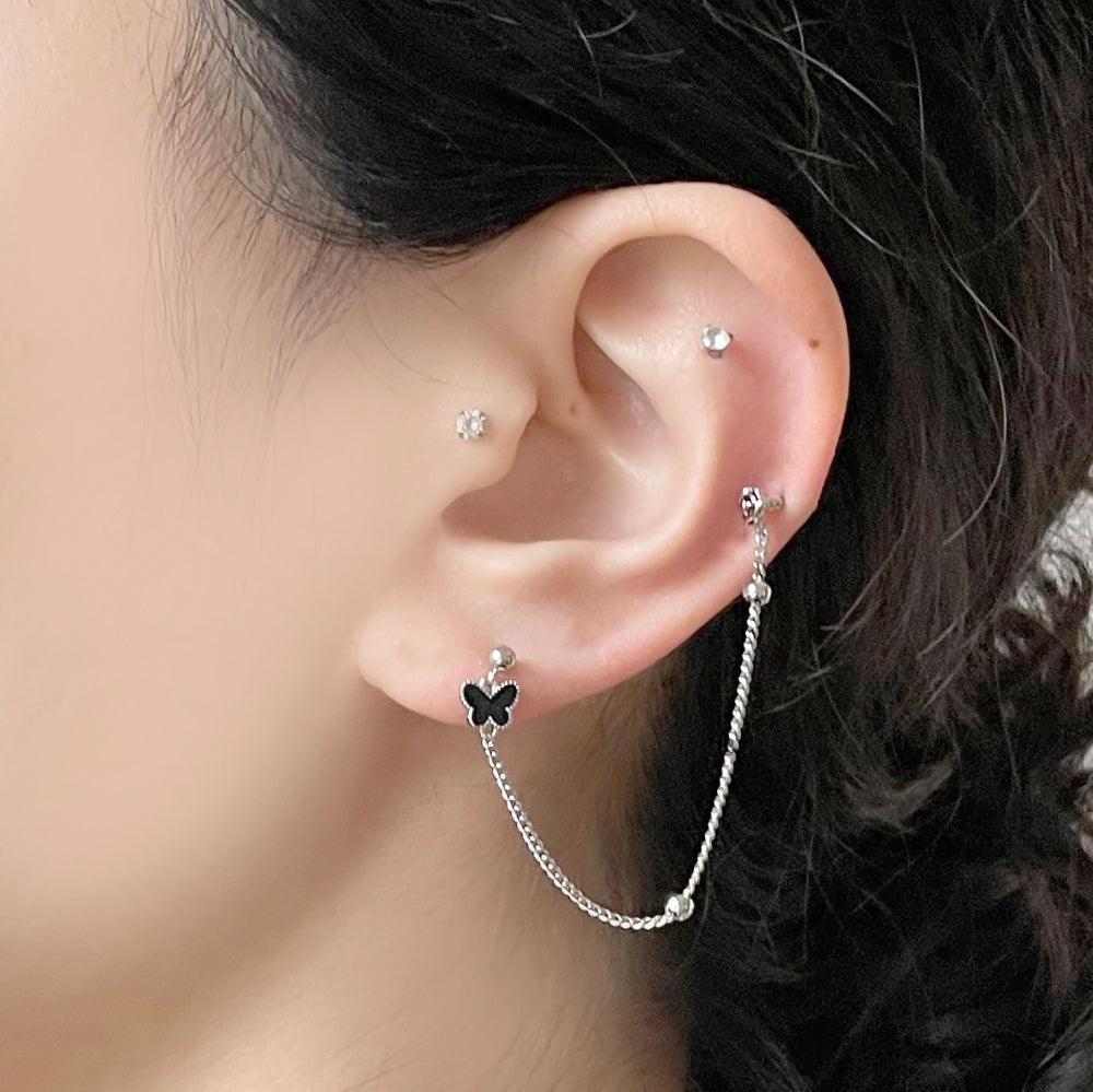 Black Flying Two-Pin(ピアス/ピアッシング) Piercing bling moon