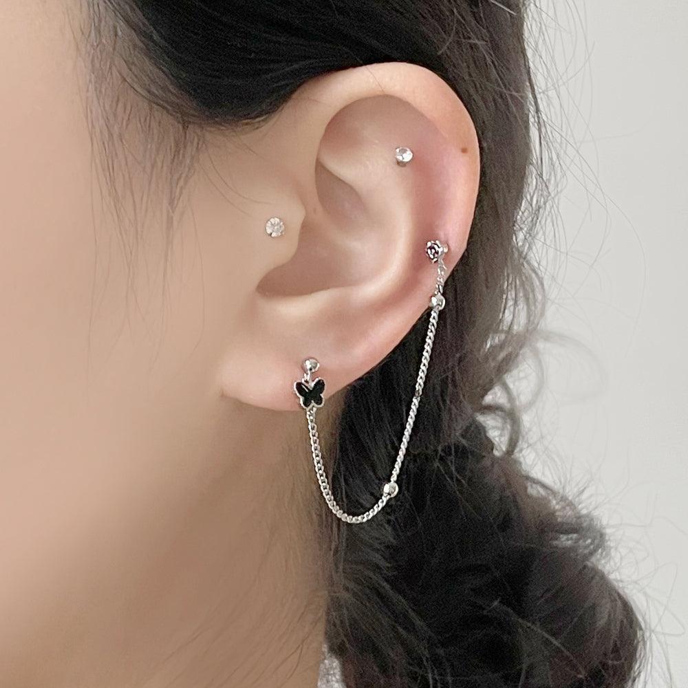 Black Flying Two-Pin(ピアス/ピアッシング) Piercing bling moon