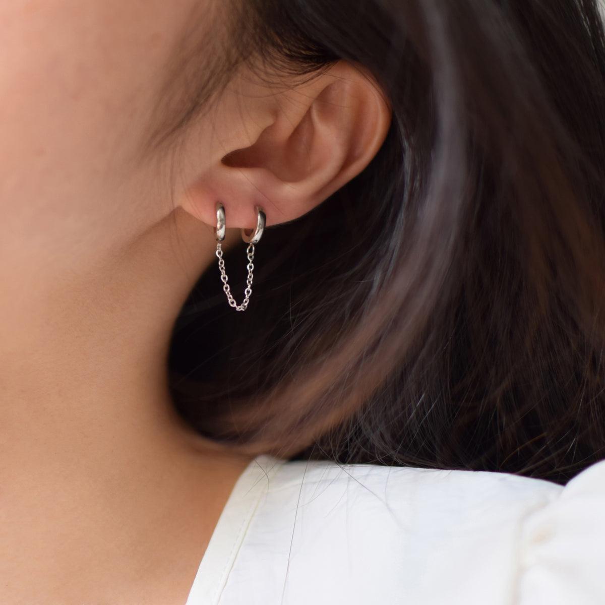 ボリュームチェーン連結リングピアス Piercing 10000won