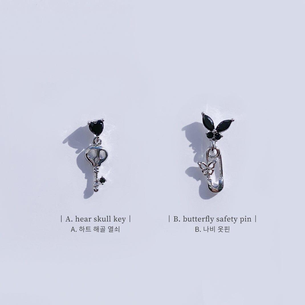 ブラックナイト 蝶々 ハート キュービック ショート ドロップ・ピアッシング Piercing from lizzy