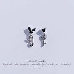 ブラックナイト 蝶々 ハート キュービック ショート ドロップ・ピアッシング Piercing from lizzy