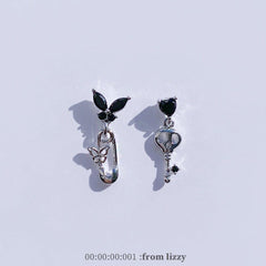 ブラックナイト 蝶々 ハート キュービック ショート ドロップ・ピアッシング Piercing from lizzy