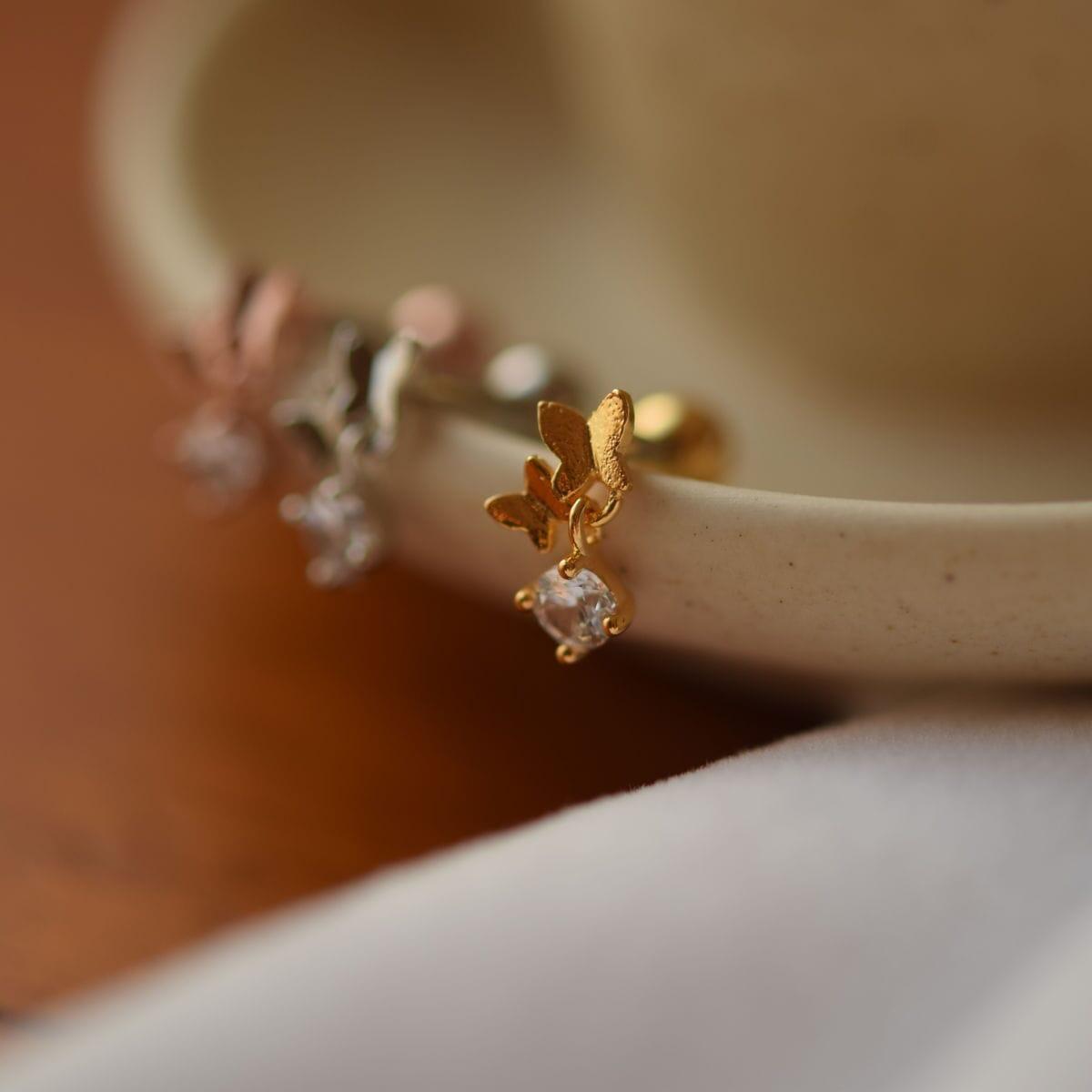 ダブル バタフライ ドロップ ピアッシング Piercing 10000won