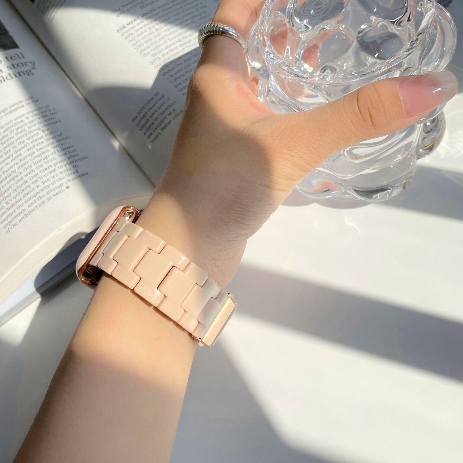 【単品, セット】光沢樹脂 チェーン バンド& ケース Apple Watch(ベビーピンク)# apple watch バンド givgiv