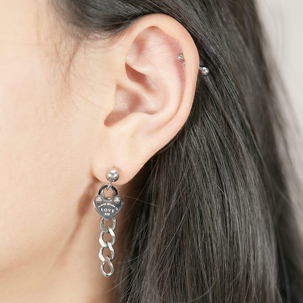 ハートロック チェーン ドロップピアス Earrings SET ME UP♡