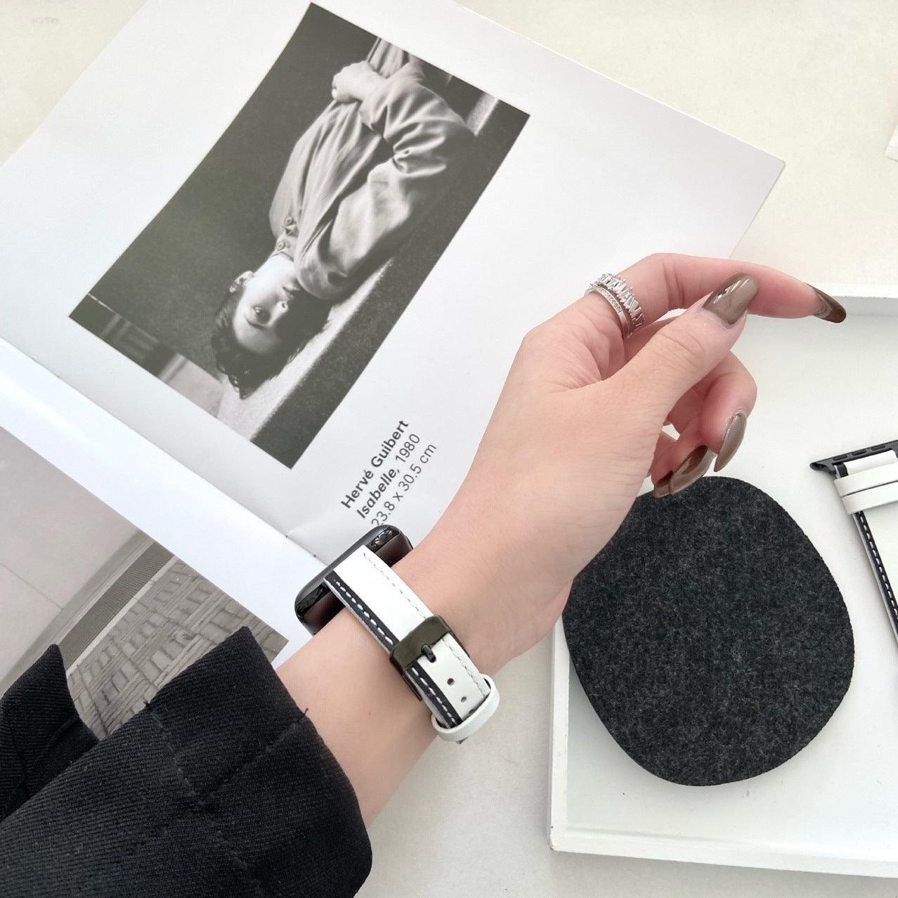 ホワイト&ブラック ダブルカラー 本革 アップルウォッチ バンド applewatch7 対応 apple watch バンド givgiv