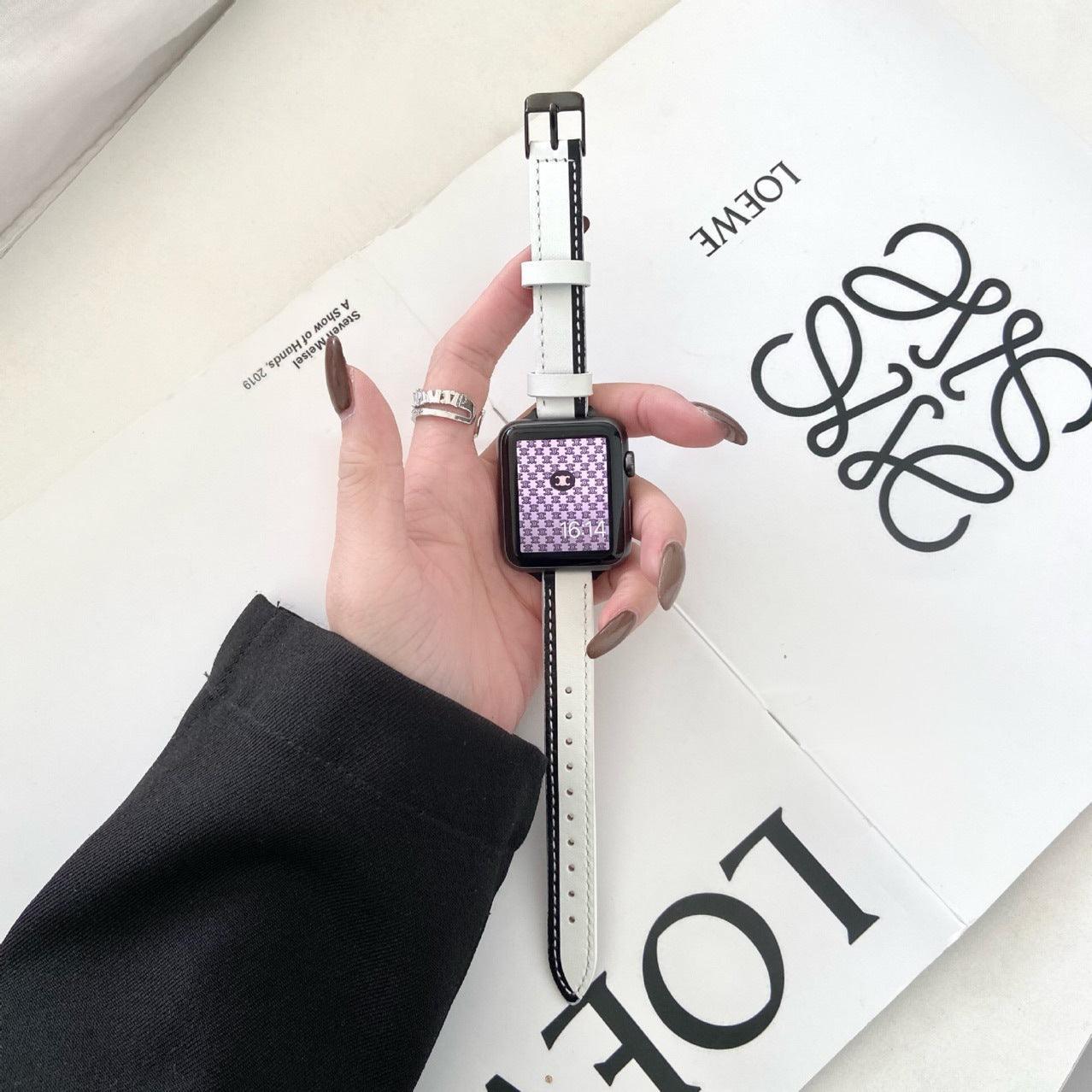 ホワイト&ブラック ダブルカラー 本革 アップルウォッチ バンド applewatch7 対応 apple watch バンド givgiv 38mm/40mm/41mm用 01スリム (13~14mm)