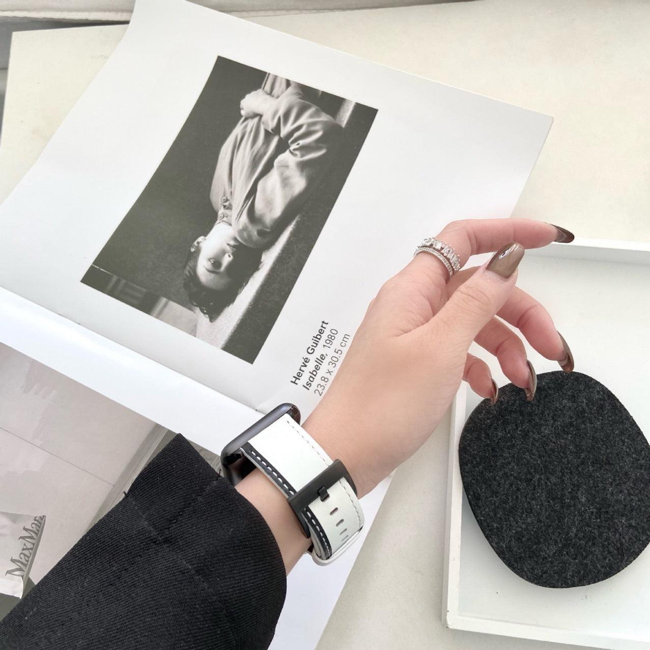 ホワイト&ブラック ダブルカラー 本革 アップルウォッチ バンド applewatch7 対応 apple watch バンド givgiv