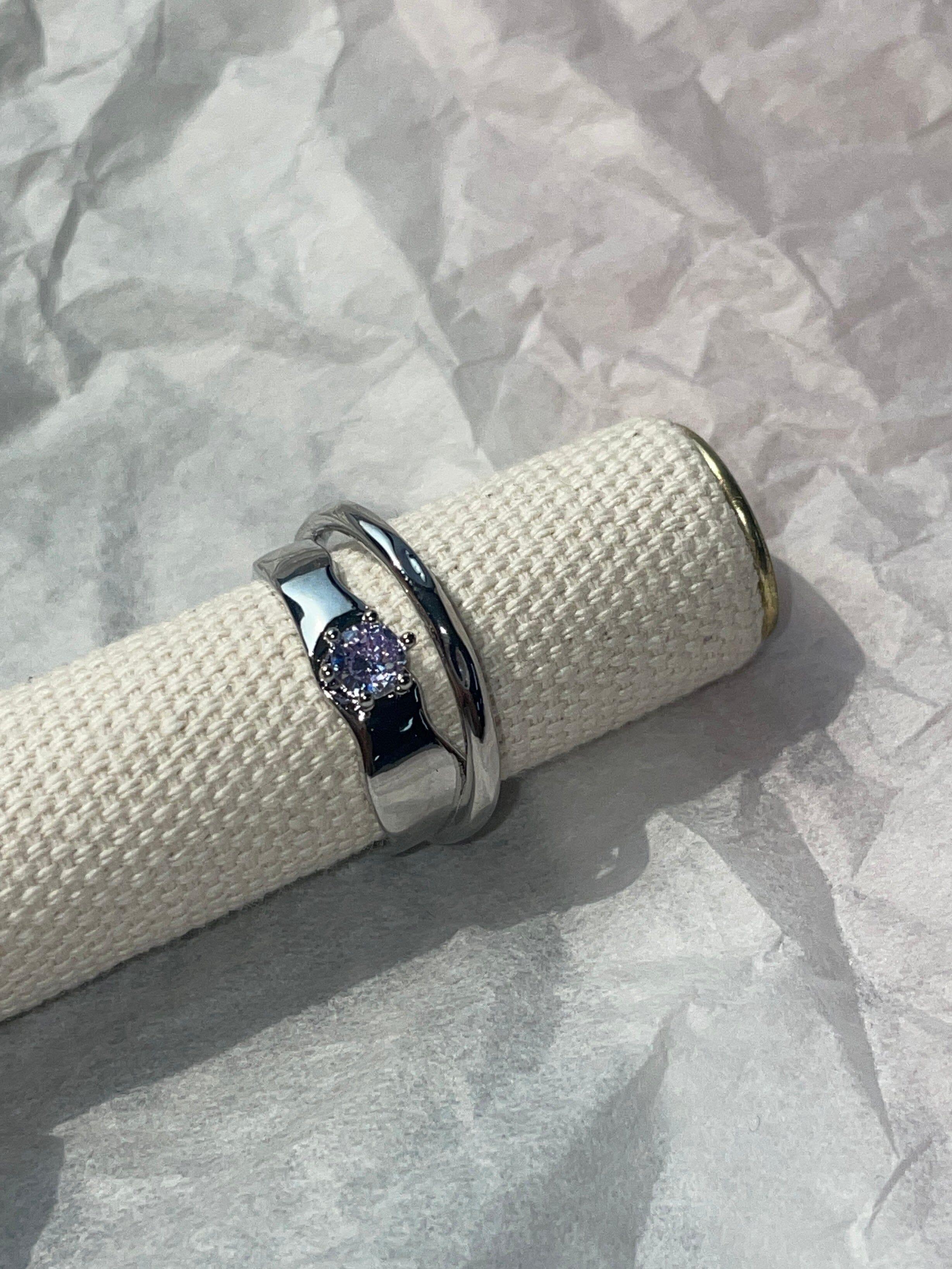 パープル キュービック ハート 2列 オープンリング ring oh-kim