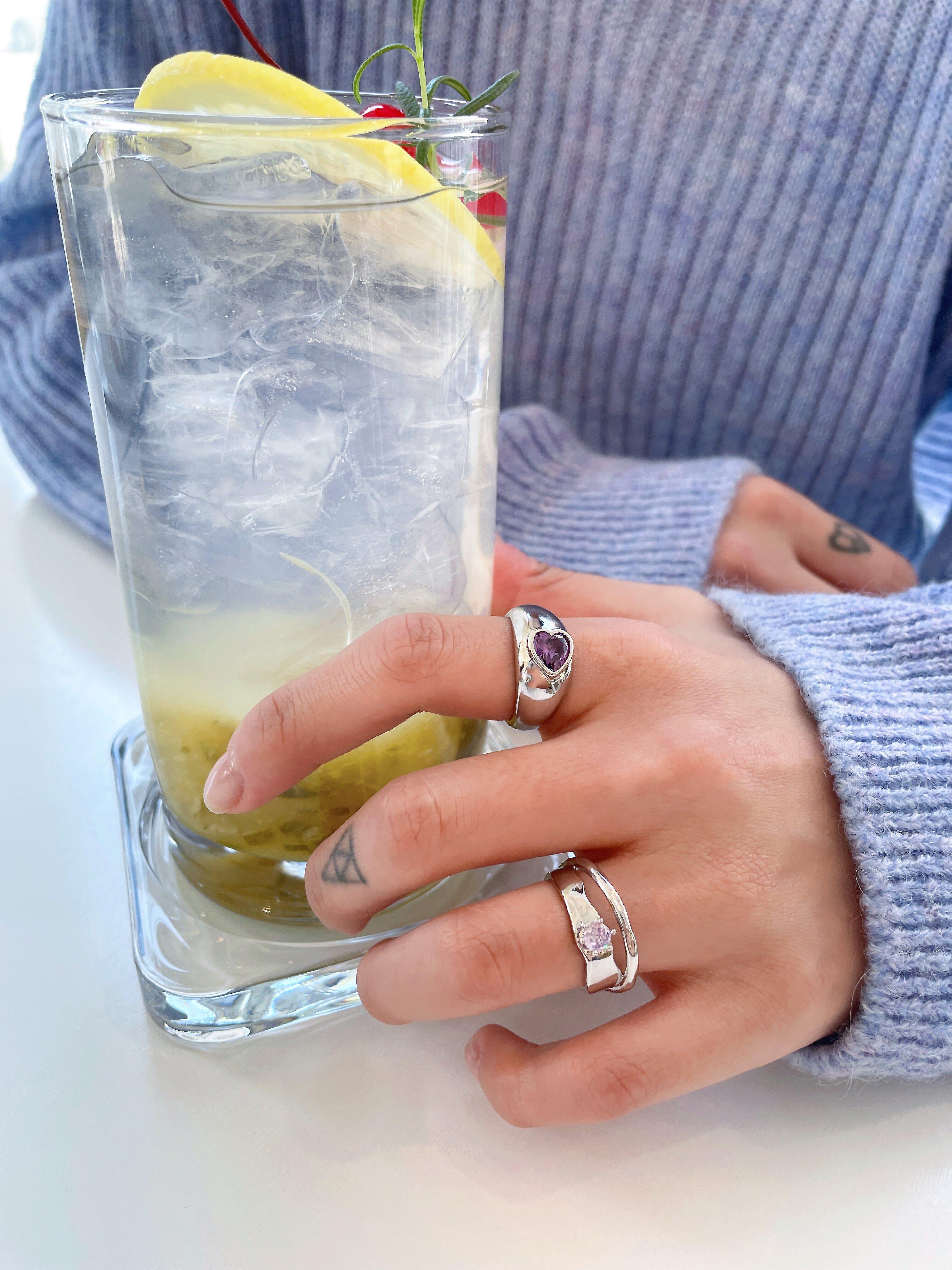 パープル キュービック ハート 2列 オープンリング ring oh-kim