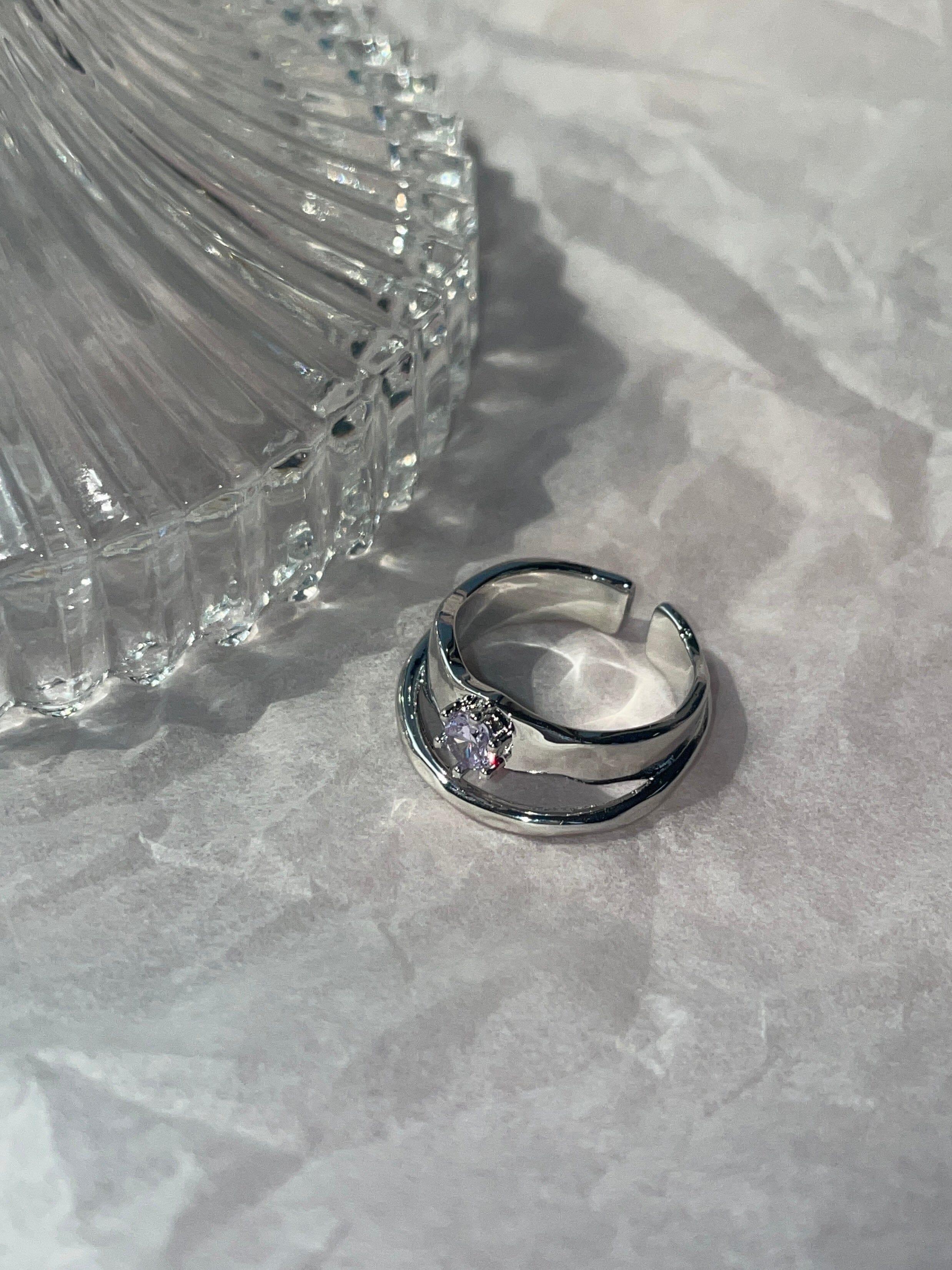 パープル キュービック ハート 2列 オープンリング ring oh-kim