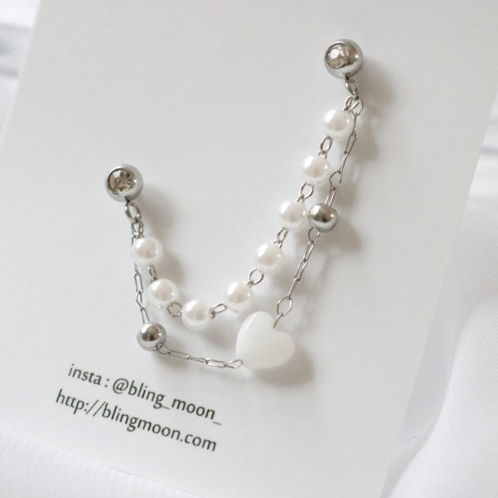 ラブ真珠ハートツーリング(ピアス/ピアッシング) Blingmoon made Piercing bling moon