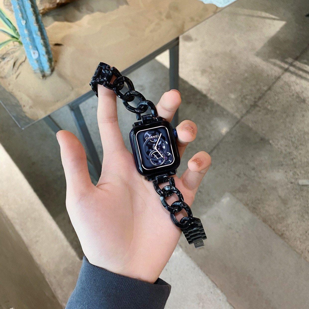 レディース 透明樹脂ストラップ# apple watch バンド givgiv ブラック For 42MM And 44MM