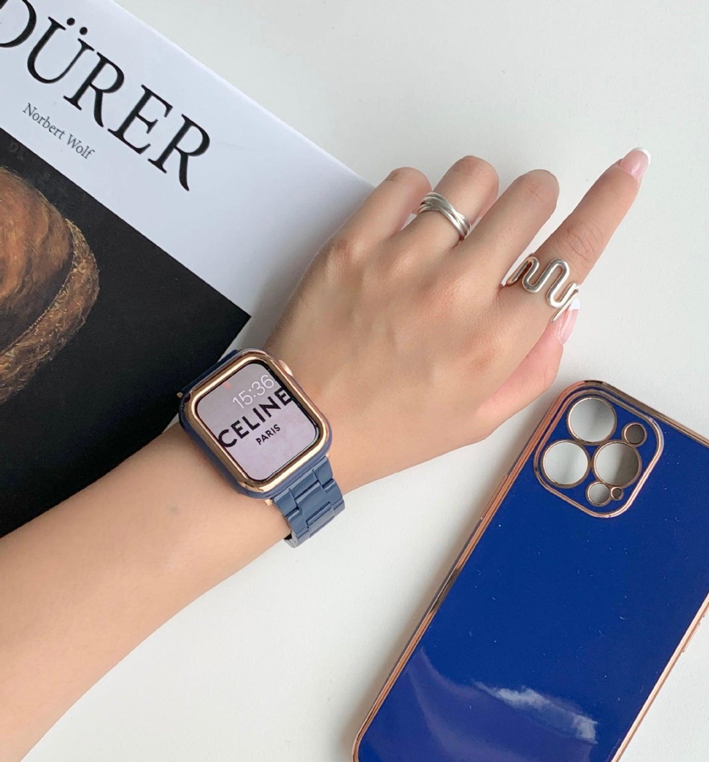 【セット】光沢樹脂 チェーン バンド& ケース Apple Watch# apple watch バンド givgiv Navy(バンド+ケース) For 38MM