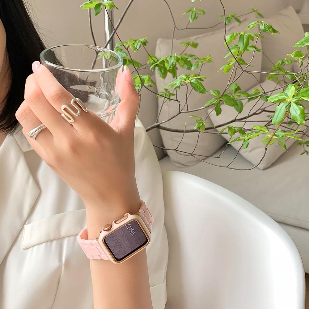 【セット】光沢樹脂 チェーン バンド& ケース Apple Watch# apple watch バンド givgiv Pink(バンド+ケース) For 38MM