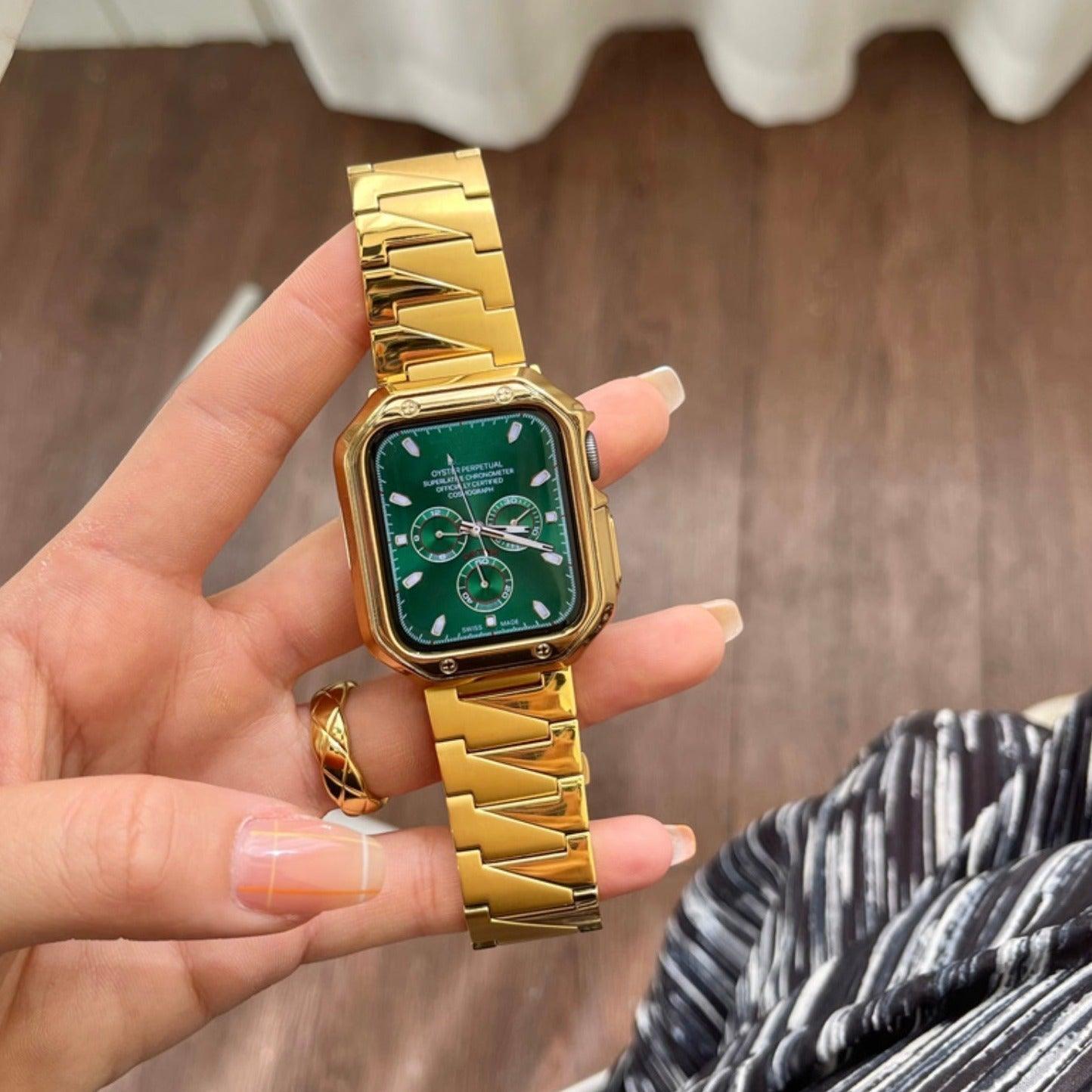 【セット】メタル ギザギザ チェーンバンド+TPUケース # アップルオッチ apple watch バンド givgiv 04ゴールド(バンド+ケース) 38mm用