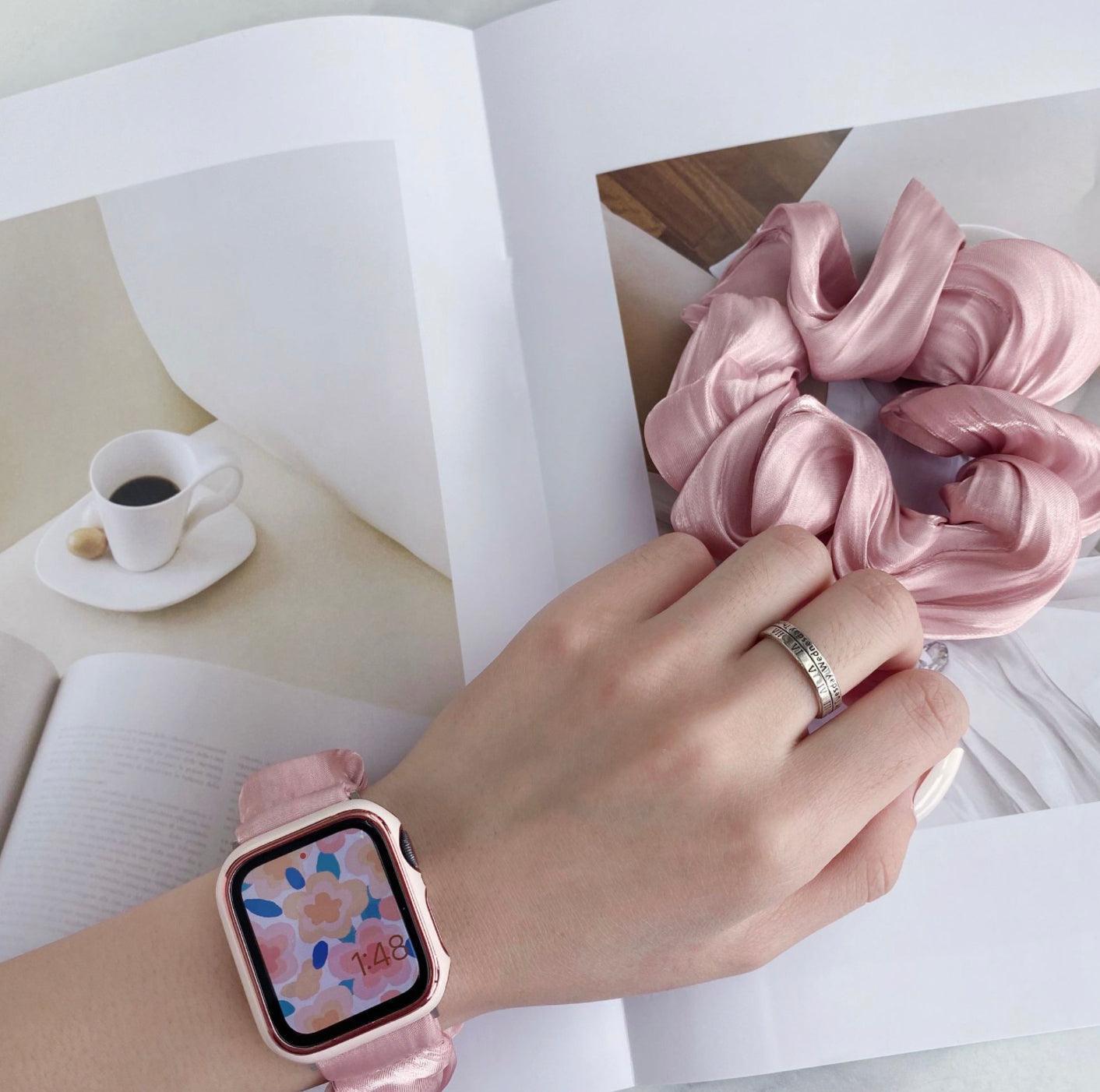 【セット】シンプル シュシュ ソロループ + ヘアシュシュセット apple watch バンド givgiv スモークピンク(セット) For 38MM And 40MM