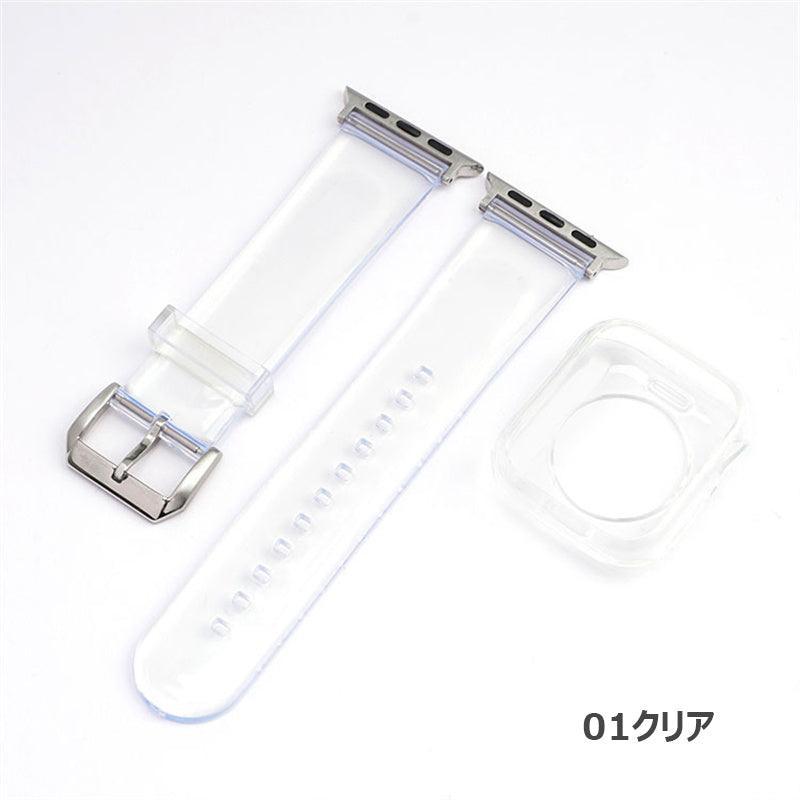 【セット_12色】 透明 ゼリー カラー ケース + バンドセット Applewatch専用 apple watch バンド givgiv 38mm/40mm/41mm用 01クリア(無色)(バンド+ケース)