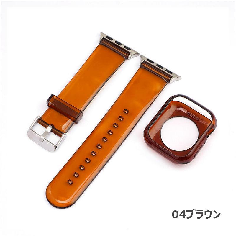 【セット_12色】 透明 ゼリー カラー ケース + バンドセット Applewatch専用 apple watch バンド givgiv 38mm/40mm/41mm用 04ブラウン(バンド+ケース)