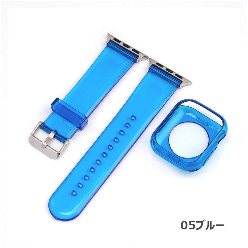 【セット_12色】 透明 ゼリー カラー ケース + バンドセット Applewatch専用 apple watch バンド givgiv 38mm/40mm/41mm用 05ブルー(バンド+ケース)