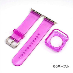 【セット_12色】 透明 ゼリー カラー ケース + バンドセット Applewatch専用 apple watch バンド givgiv 38mm/40mm/41mm用 06パープル(バンド+ケース)