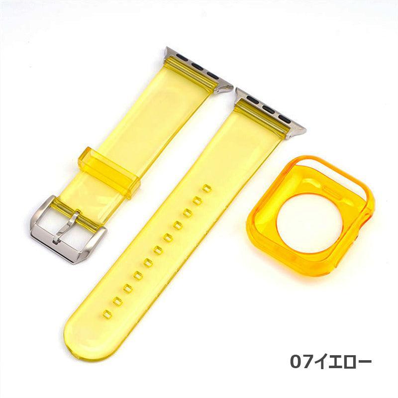 【セット_12色】 透明 ゼリー カラー ケース + バンドセット Applewatch専用 apple watch バンド givgiv 38mm/40mm/41mm用 07イエロー(バンド+ケース)
